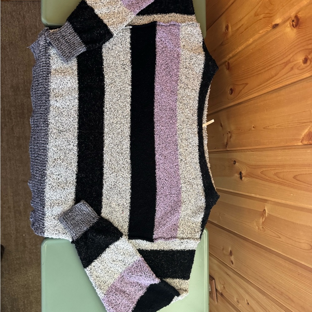 Free People Black and Lavender Striped Sweater